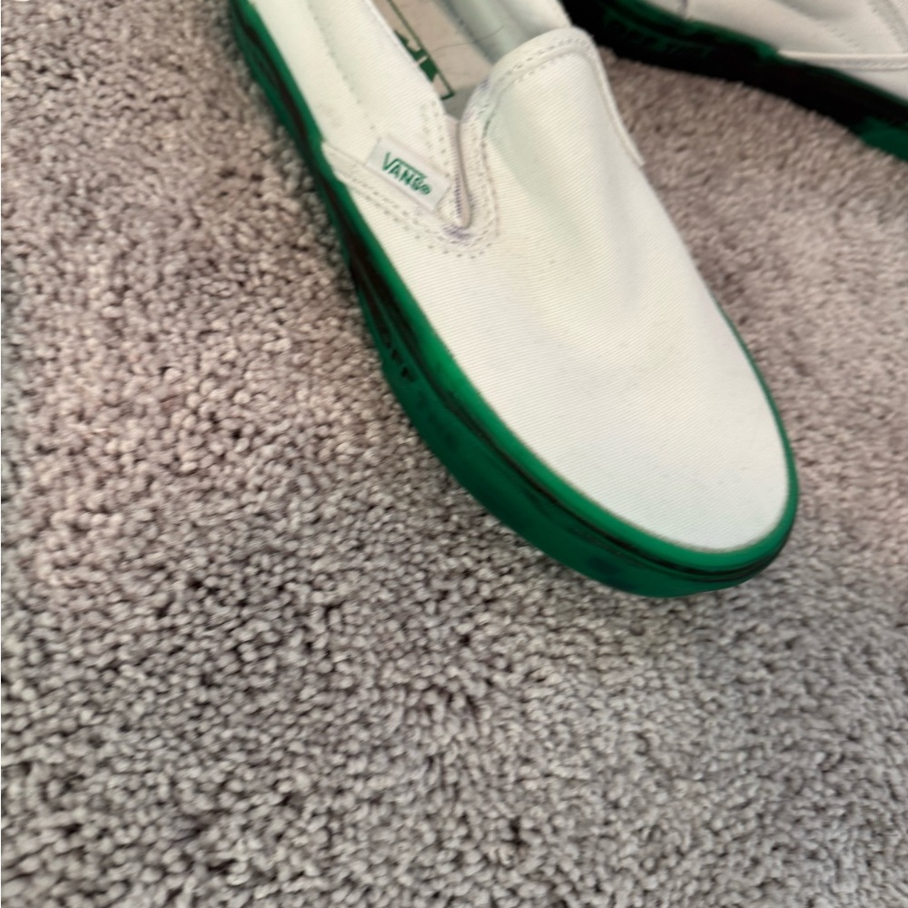 Vans Classic White and Green Slip-Ons